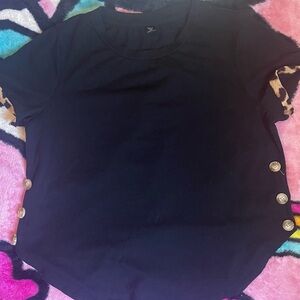 SHEIN Black Bodysuit with Leopard Print and Button Detail